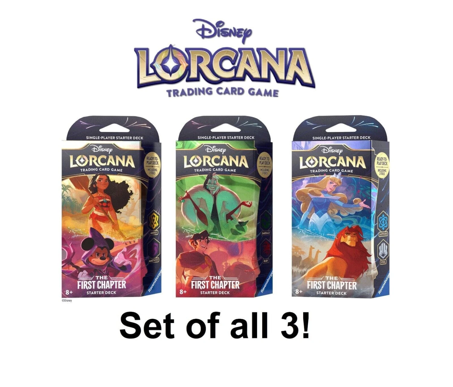 Ravensburger Lorcana: The First Chapter -Set Of 3- 1 Of Each Starter Deck